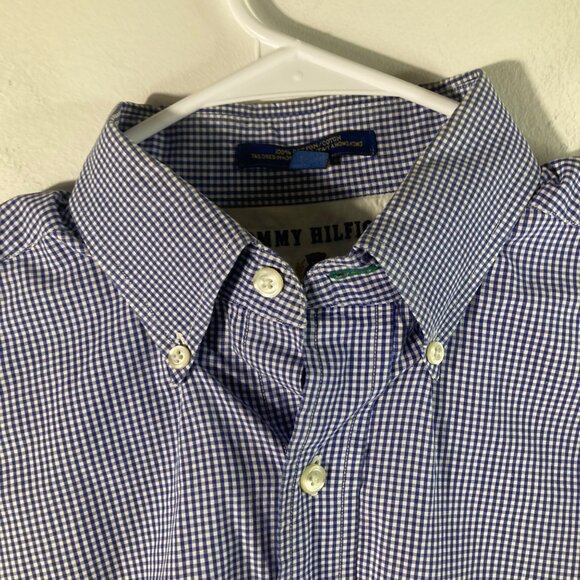 Mens Vintage Tommy Hilfiger Gingham Button Shirt Blue White 15 1/2-35 Cotton - Picture 5 of 10